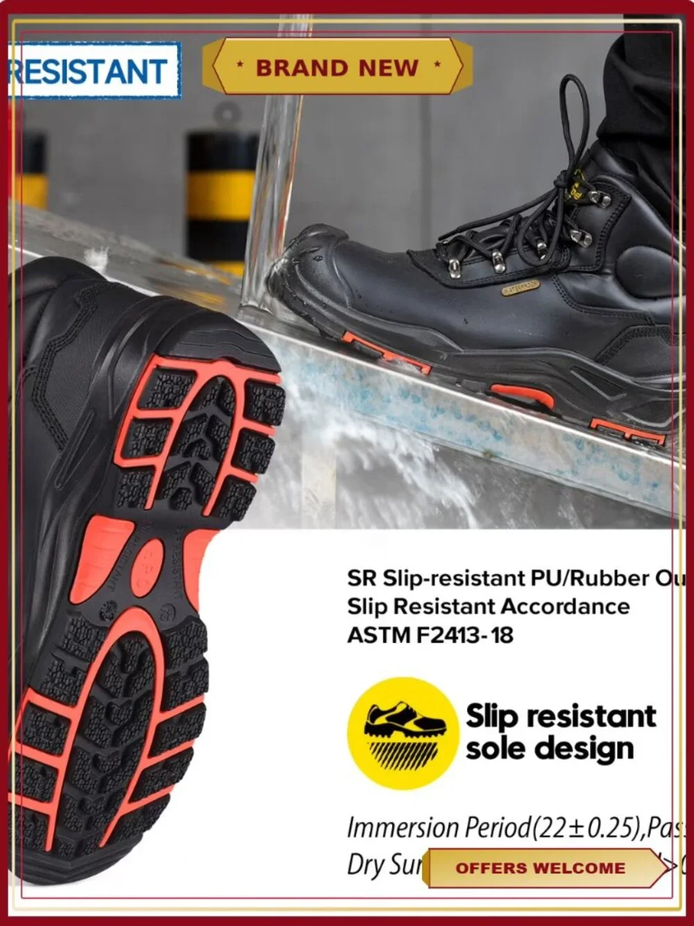 Men's Safety Work Boots Composite Toe Leather Slip On Puncture Proof